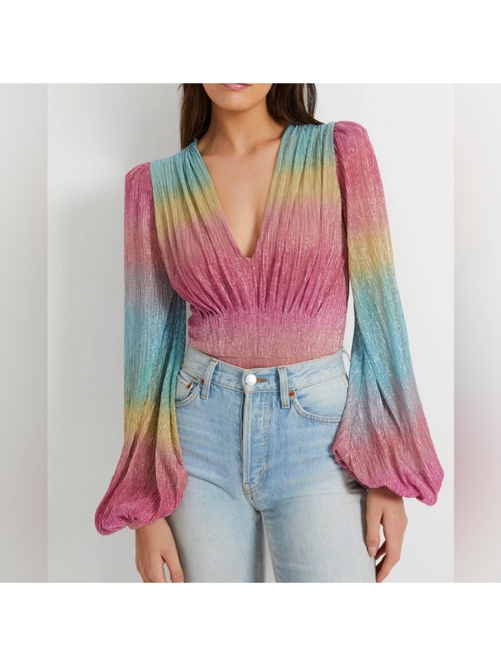 PatBO Prism Lurex Rainbow Ombre Long-Sleeve Bodysuit